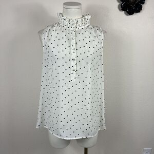 J Crew Blouse Womens 6 Polka Dot Ruffle Mock Neck Sleeveless Top Office Career